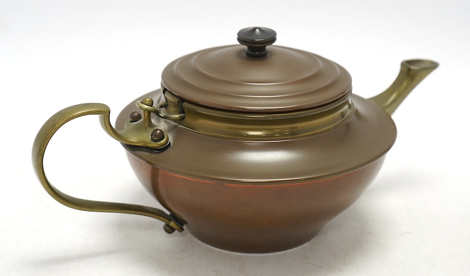 An Arts & Crafts W A S Benson teapot, 11cm high. Condition - fair